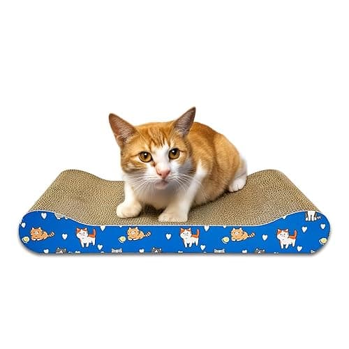 2 in 1 Reversible Cat Scratcher with cat nip for Cats and Kittens, Pet Scratching Post, Cardboard Scratch Pad, Toys for Cats and Kittens (Curve)