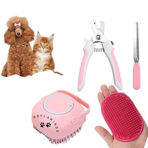 3-Piece Pet Grooming Kit | Soft Bath Brush, Nail Trimmer with File, Silicone Shampoo Brush | Comprehensive Care for Dogs & Cats (Medium, 3, count)