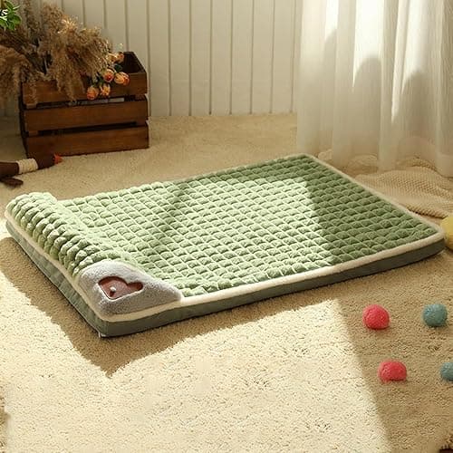 All-Season Pet Bed Mat with Integrated Pillow - Promotes Restful Sleep, Reduces Anxiety, Easy to Wash for Warm & Cool Weather