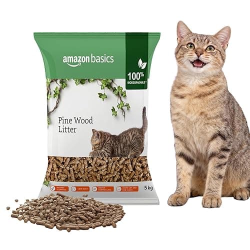 Amazon Basics Premium Pine Wood Cat Litter | 5 Kg | Unscented | 100% Natural | Biodegradable | Fast Absorption | Low Dust | Odor Control