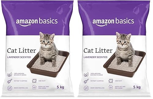 Amazon Basics Scoopable Smart White Bentonite Cat Litter | Lavender Fragrance | Scented Cat Litter | 5Kg - Pack of 4