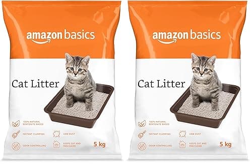 Amazon Basics Scoopable White Bentonite Cat Litter | Unscented | 5Kg - Pack of 2