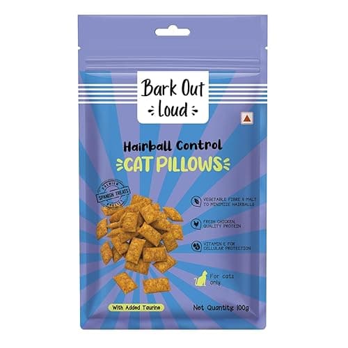 Bark Out Loud Cat Pillow Treats | Hairball Control Cat Treats with Taurine & Vitamin E | Tasty & Healthy Cat Snacks for Adult Cats 100gm