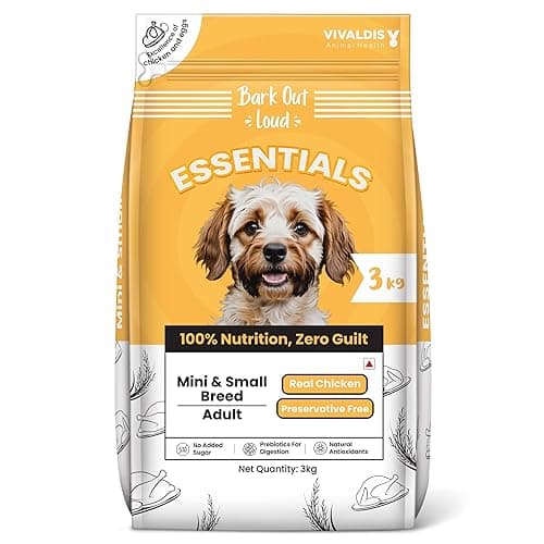 BARK OUT LOUD Essentials Small & Mini Breed Adult Dog Food Real Chicken & Egg | Gluten-Free, Prebiotics & Fish Oil for Immunity | Dry Dog Food for Shihtzu, Poodle - 1 Kg