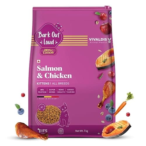 BARK OUT LOUD - Premium Kitten Dry Food | Fresh Salmon & Chicken | Hairball Control | Taurine |Omega Fatty Acids | Probiotivs-No Preservaties - Made in Belgium Kibbles for Kitten (1kg)