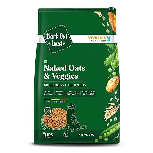 Bark Out Loud Veg Adult Dog Food for Medium & Large Breeds - Naked Oats & Veggies High Protein, Prebiotics, Vitamins & Fibre 100% Vegetarian Dry Dog Food 2 Kg