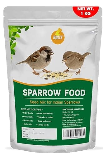 Boltz Premium Sparrow Food, Natural Mix of Seeds & Grains, Daily Nutrition for House Sparrows & Wild Birds, Rich in Protein, Fiber & Vitamins, Clean, Fresh & Easy to Digest (1000 Gm)