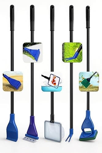 Buraq 5-in-1 Aquarium Cleaning Kit – Multi-Function Fish Tank Maintenance Tool Set with Algae Scraper, Gravel Rake, Sponge Brush, Plant Fork & Fish Net