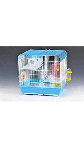 Cage/Playhouse for Dwarf Hamster/Gerbil/Mice with a Food Cup, Water Bottle and Exercise Wheel with Spacious Two ladders cage (37Cm x 28 cm x 35 cm )- [ Colors May Vary ]
