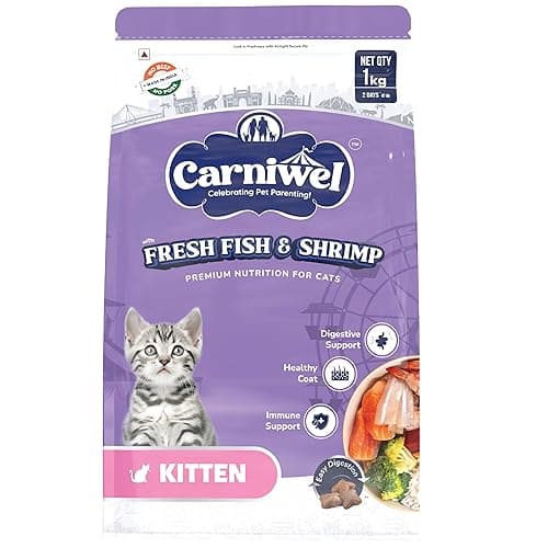 Carniwel Fresh Fish & Shrimp Kitten Dry Cat Food 1 Kg | Fresh & Natural Ingredients | Highly Palatable | Supports Healthy Skin & Glossy Coat | Premium Nutrition