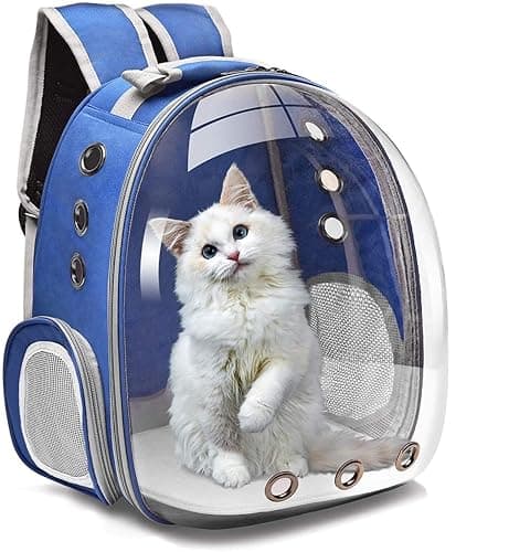 Cat Backpack Carrier Bubble Bag, Small Dog Backpack Carrier for Small Dogs, Space Capsule Pet Carrier Dog Hiking Backpack Airline Approved Travel Carrier (Blue)