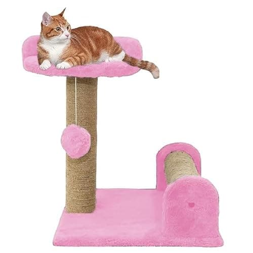 Cat Tree with Scratching Post, Plush Perch, and Condo (Pink - FURR-21)