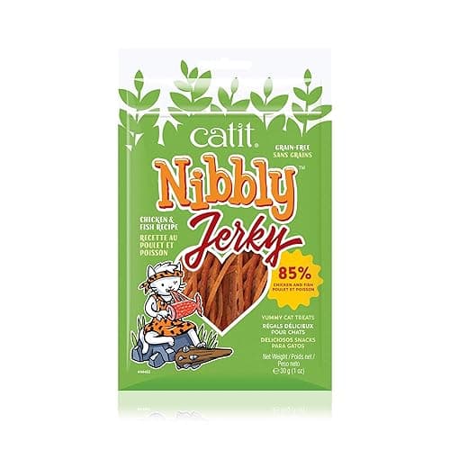 Catit Nibbly Jerky Chicken and Fish Chew Strips for Cats 30g