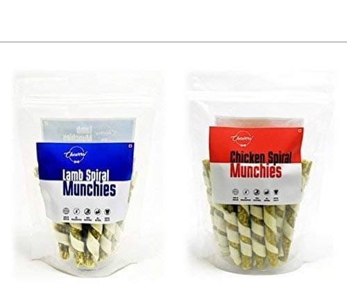 Chewers Chicken Spiral Munchies Stick Dog Treat, 400g with Lamb/Mutton Spiral Munchies Stick Dog Treat, 400g