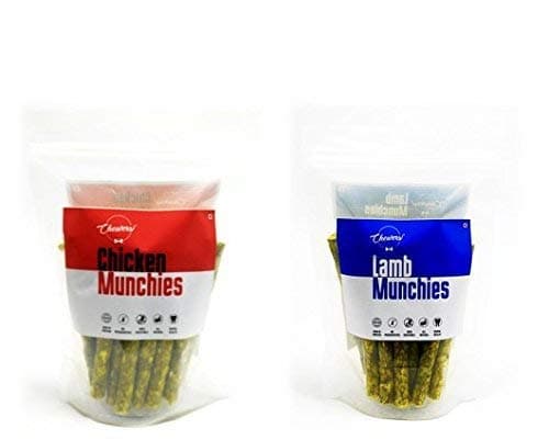 Chewers Lamb Munchies Stick Dog Treat, 450g with Chicken Munchies Stick Dog Treat, 450g