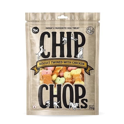 Chip Chops Biscuit Twined with Chicken Dog Treats - 70g (Pack of 1) Healthy, Tasty, High-Protein Snacks for Training & Rewards | Suitable for All Breeds | Sold by Foodie Puppies with Free Keyring