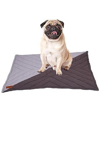 Cotton Canvas Color Blocked Rectangle Pet Bed Mattress | Washable Padded Pet Bed| Light Weighted Dog Flat Mat (Small) _Grey/ Dark Grey