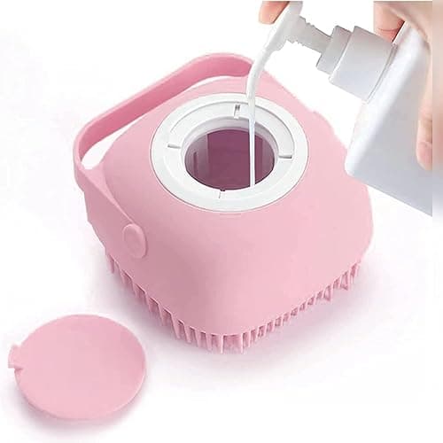 Dog Bath Brush - Soft Silicone Shampoo Dispenser for Hair Fur Grooming and Cleaning - Pack of 1 (Multicolor)