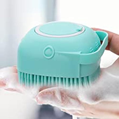 Dog Cat Bath Brush Comb Silicone Rubber Dog Grooming Brush Silicone Puppy Massage Brush Hair Fur Grooming Cleaning Brush Soft Shampoo Dispenser - Pack of 1