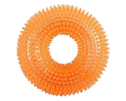 Dog Squeaky Chew Toys for Aggressive Chewers Dental Teething Cleaning [Non-Toxic Soft Natural Rubber], Cute Crystal Ring Design (Orange)