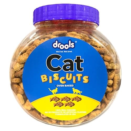 Drools Adult Cat Treat Biscuits 400g Jar | Real Chicken Flavour | Supports Activity | Promotes Oral Health | Aids Training & Discipline