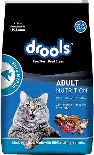 Drools Adult Dry Cat Food 1.2kg Pack | Ocean Fish Flavour |Taurine that Helps Maintain a Healthy Heart | Healthy Skin & Beautiful Coat | Complete Nutrition | Digestive Health | Healthy Growth