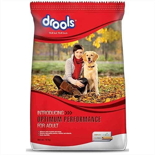 Drools Adult Dry Dog Food Optimum Performance 10kg Pack | Chicken Flavour | Optimum Ratio of Protein and Energy | High Grade Protein, Vitamins and Minerals | Easily Digestible