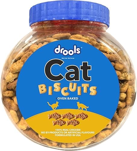 Drools All Life Stages Cat Biscuit 110g Jar | Chicken Flavour | Dental Health | Lustrous Shiny Coat | Vitamins & Minerals