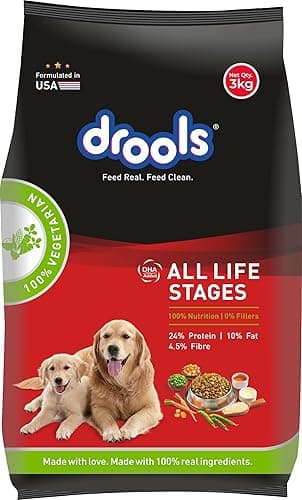 Drools Dry Adult Dog Food All Lifestages 3kg Pack|100% Vegetable Flavour|Healthy Digestive System|Strong Bones & Teeth|Better Immunity|Healthy Skin & Shiny Coat