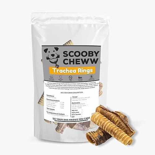 Dry Buffalo Trachea Rings Dog Treat 10 pcs 6 Inch, 100% Natural, Rawhide Free, High Protein, Delicious and Organic Dog Snack for Small, Medium and Large Dog Size, 200gm