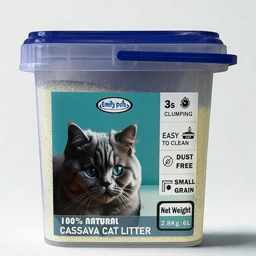Emily Pets Natural Cassava Cat Litter, 3.75Kg/6L, Small Grain, Dust Free, Clumping, Easy to Clean