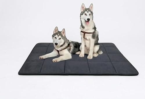 Extra Large Dog Bed Mat for Dogs and Cats Thick Cushion Orthopedic Pet Sleeping Mat Non-Slip Washable Foldable Travel Dog Mat for Indoor Outdoor Use (Black, 35x29inch)