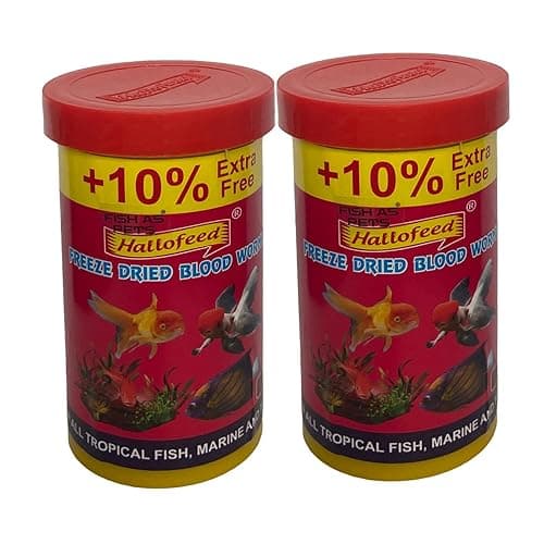 FishAsPets Hallofeed Freeze Dried Blood Worms| Net Weight 44 GMS (22 GMS - Pack of 2 Pieces) | 100% Natural Fish Food for Betta, Tetras, Arowana, Flowerhorn, Oscar – Improves Health & Immunity