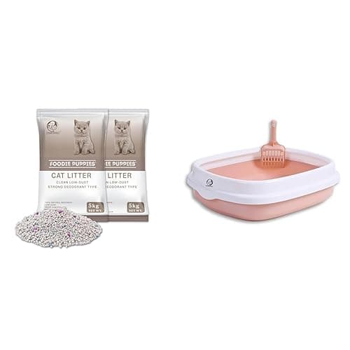 Foodie Puppies Complete Set | Bentonite Litter (10kg) + Peach Litter Box (46x38x13cm) Odor-Lock Technology | Easy Clean | All-Cat Suitable