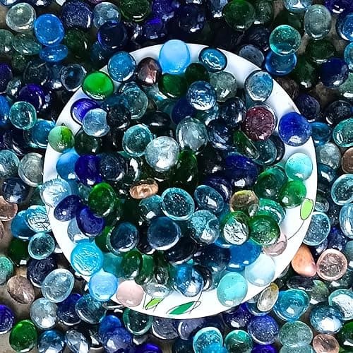Foodie Puppies Decorative Glossy (Mix Glass Stones, 900gm) Shiny Smooth Glass Pebble Stones for Aquarium/Fish Tank Plant Pots Garden Home Table & Outdoor Decoration