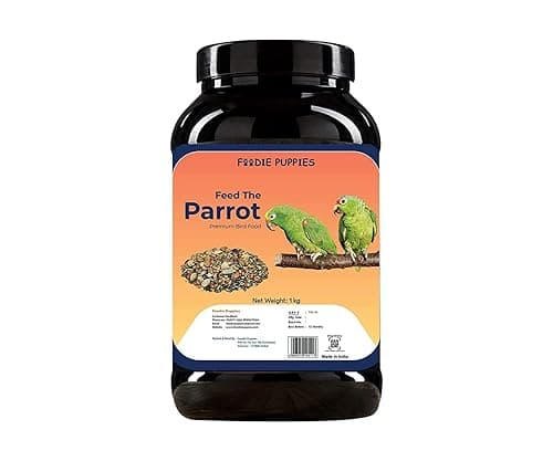 Foodie Puppies Parrot Bird Food for Big Parrot Birds - (1Kg, Container) Mix Seeds Fortified with Almonds, Peanuts, Pumpkin Seeds & Red Chillis for African Grey, Macaw, Cockatoo, Indian & Other Parrots