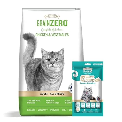 Grain Zero Chicken & Veg Dry Cat Food 1.2kg with 75g Creamy Treat | Grain-Free Formula | Gluten & GMO-Free | 48% Fresh Inclusion | Taurine Heart Support | Skin & Coat Care | Adult All Breeds
