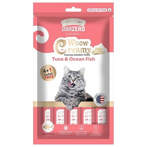 Grain Zero Creamy Lickable Cat Treats 375g (5 x 75g) | Tuna & Ocean Fish | Rich in Protein, Promotes Hydration | No Artificial Preservatives | Best for Training & Bonding | for Kitten & Adult
