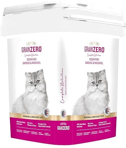 Grain Zero Persian Dry Cat Food 7kg | Ocean Fish, Sardine & Mackerel | 48% Fresh Meat Inclusion | Grain-Free Recipe | Hairball Control | Ideal for Long Coat Breeds | Suitable for All Life Stages | Free Container