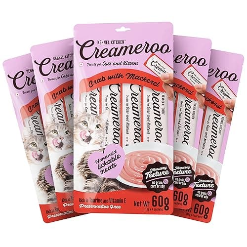 Kennel Kitchen Creameroo Cat Treats, 300g, 20 Pieces | Crab with Mackerel Flavour | Smooth Creamy Cat Treats for Kittens | Handheld Lick-able Wet Cat Food | Preservative Free