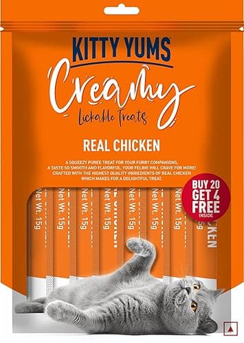 Kitty YUMS Kitten & Adult Creamy Lickable Cat Treats 360g (15g x 24 Pieces) | Real Chicken Flavour | Rich in Protein | Taurine for Heart & Vision | Ideal for Training and Bonding | Promotes Hydration