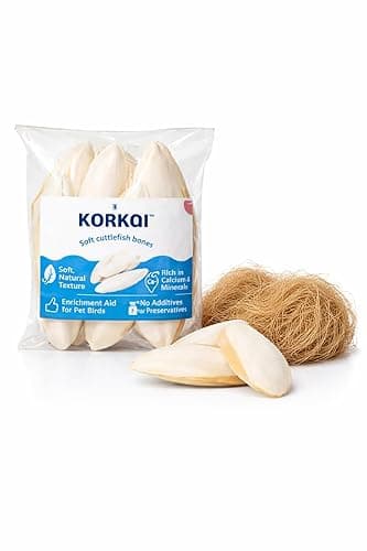 KORKAI Cuttlefish Bones for Birds Calcium CUTTLEBONES for Birds with Nesting Material,Budgies, Lovebirds, Cockatiels, African Grey, Macaws & Parrots 100g or 5 Pieces