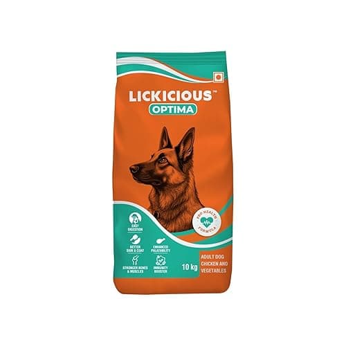 LICKICIOUS Optima Dry Dog Food Adult 10 KG | Chicken & Vegetable | Complete and Balanced Optimum Nutrition for Pedigree Dogs | Great Taste & Easy Digestion