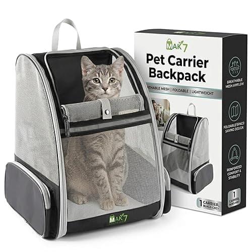 MAK7 Pet Carrier Backpack for Cats & Dogs | Breathable Mesh Design, Lightweight Travel Bag for Small Pets | Wide Strap, Foldable | Cat Carrier, Dog Carrying Bag (ONLY Black-Grey)