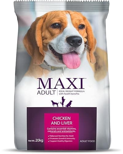 Maxi Adult Dry Dog Food 20 kg Pack | Chicken and Liver Flavour | Promotes Growth & Immunity | Balanced Nutrition | Antioxidants