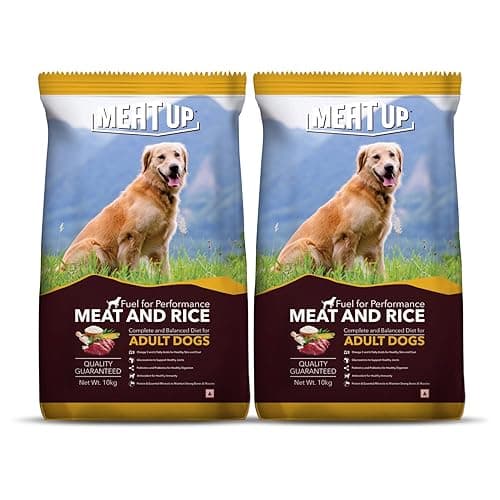 Meat Up Adult Dry Dog Food 10kg+10kg (Free) 20kg | Meat and Rice Flavour | Healthy Skin and Beautiful Coat | Antioxidants | Vitamins and Minerals