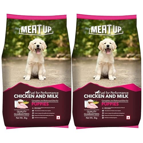 Meat Up Puppy Dry Dog Food 3kg + 3kg (Free) 6kg Chicken and Milk Flavour Development of Brain and Nervous System Maintain Digestive Health Vitamins and minerals