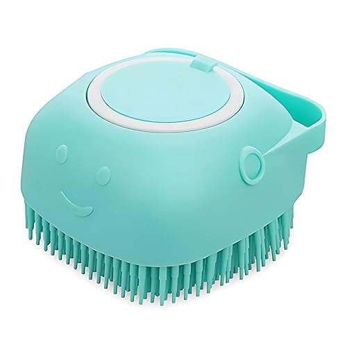 Molain Dog Cat Bath Brush Comb Silicone Rubber Dog Grooming Brush Silicone Puppy Massage Brush Hair Fur Grooming Cleaning Brush Soft Shampoo Dispenser (Blue)