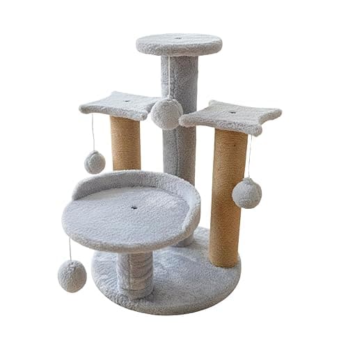 Multi-Level Play Cat Tree, Grey and Natural Sisal, 17 Inch Height with Plush Platforms, Scratching Posts, Hanging Balls, Indoor Activity Tower FURR-18-GR (Grey)
