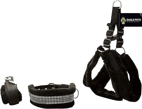 Nylon Fur Dog Harness , Dog Collar & Leash . Adjustable (Large, Black)